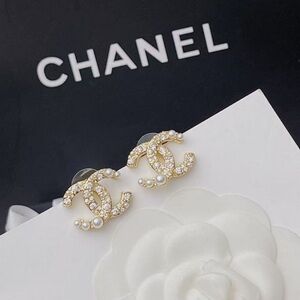 CHANEL Yellow Double C Pearl and Rhinestone Earrings